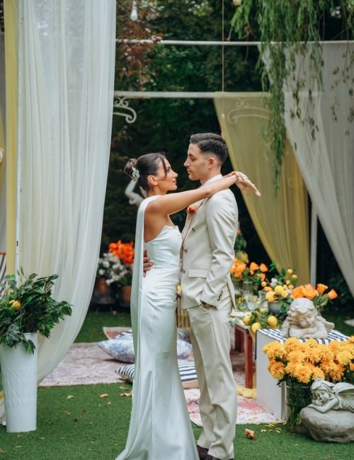 Doğal orman konseptli düğün dış çekim karesi İstanbul